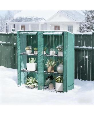 Lovmor 4.7 x 1.6 x 5 FT PE Cover Steel Lean To Greenhouse for Garden Storage