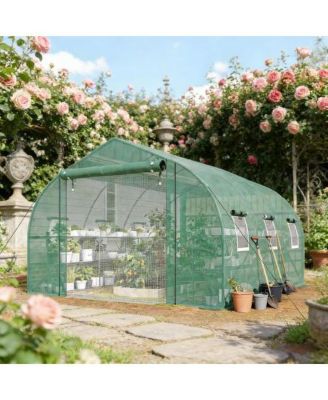 LOVMOR 9.7 x 11.3 x 6.4 FT PE Cover Steel Walk In Tunnel Greenhouse for Outdoor Garden