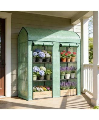 LOVMOR 4.7 x 1.5 x 5.4 FT PE Cover Steel Mini Greenhouse for Garden Storage Green