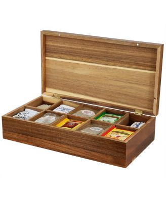 MegaChef 13 x 8 Inch Bamboo Tea Box Organizer with Acrylic Top Window