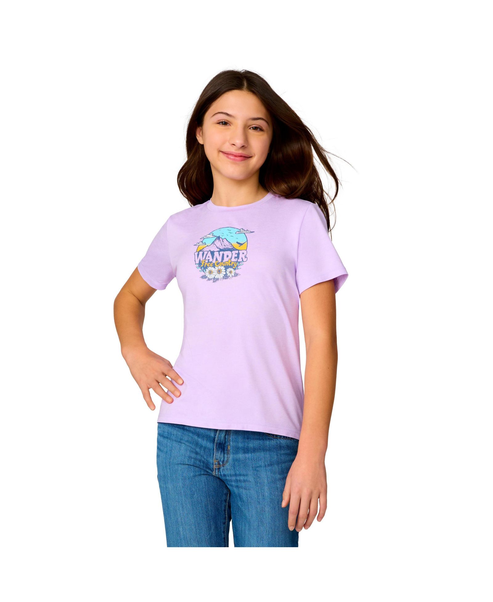 Free Country Girls' Microtech Graphic Crew Neck Shirt