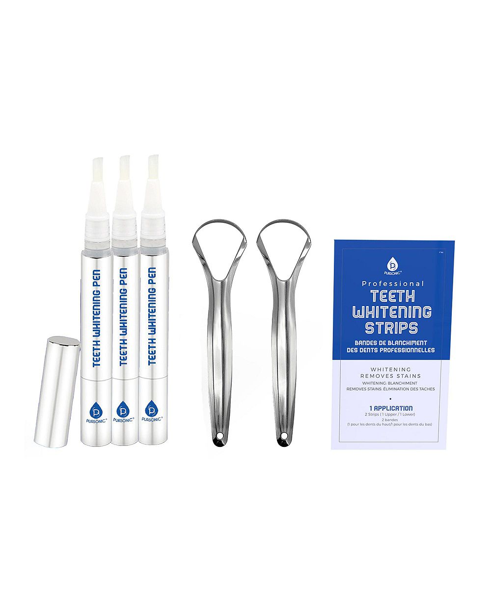 PURSONIC Набор для отбеливания зубов Professional Teeth Whitening Strips, Pens и Stainless Steel Tongue Cleaners