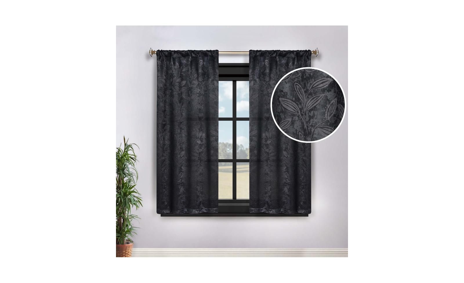 Leaves Machine Washable Room Darkening Semi Blackout Curtains, Set of 2