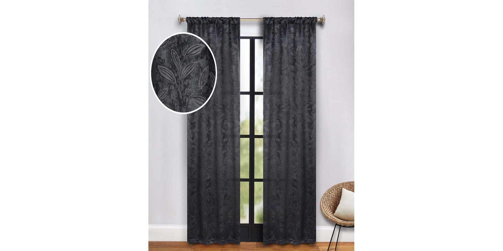 Leaves Machine Washable Room Darkening Semi Blackout Curtains, Set of 2