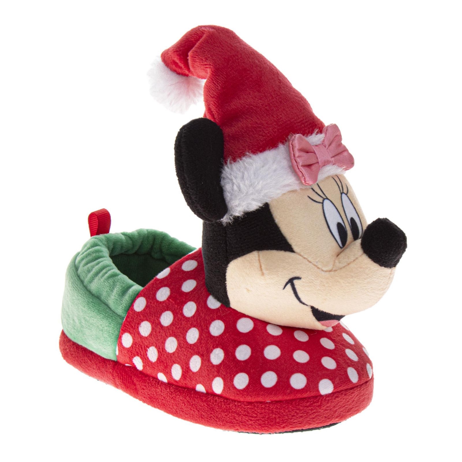 Disney Minnie Mouse Girls' Christmas Slippers Cozy, Plush, and Festive Santa House Shoes (Toddler Sizes 5-10 / Little Kid Sizes 11-12)
