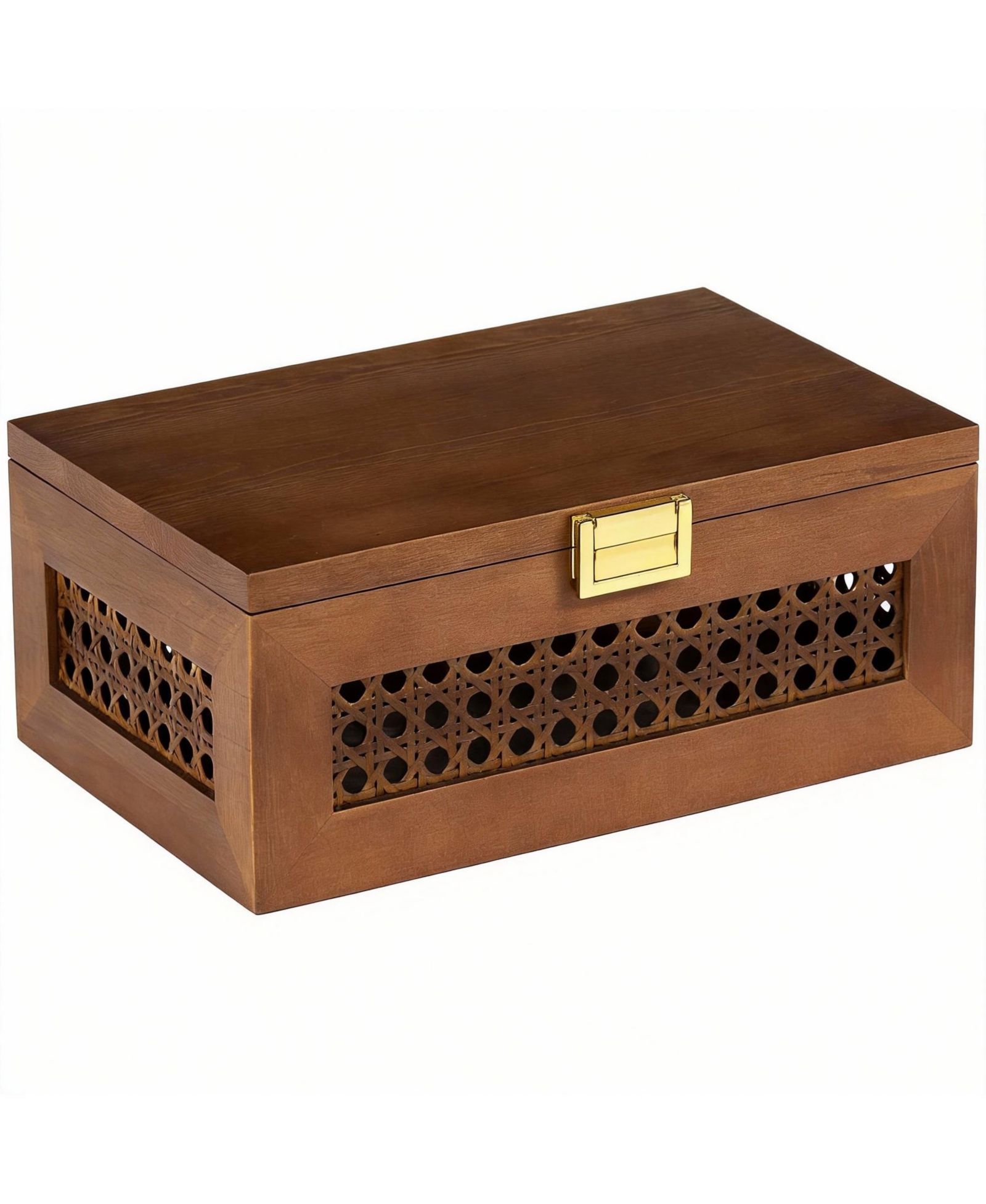 YIGII Small Rattan Storage Box with Lid for Keepsakes and Accessories