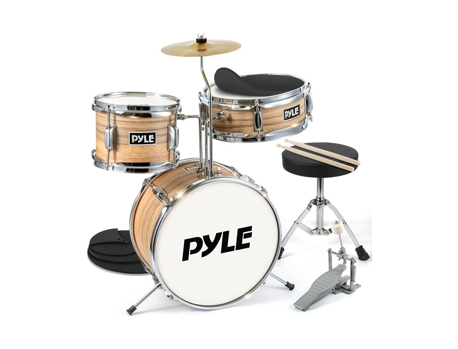 Детский барабанный набор Pyle из 3 предметов, Natural Finish