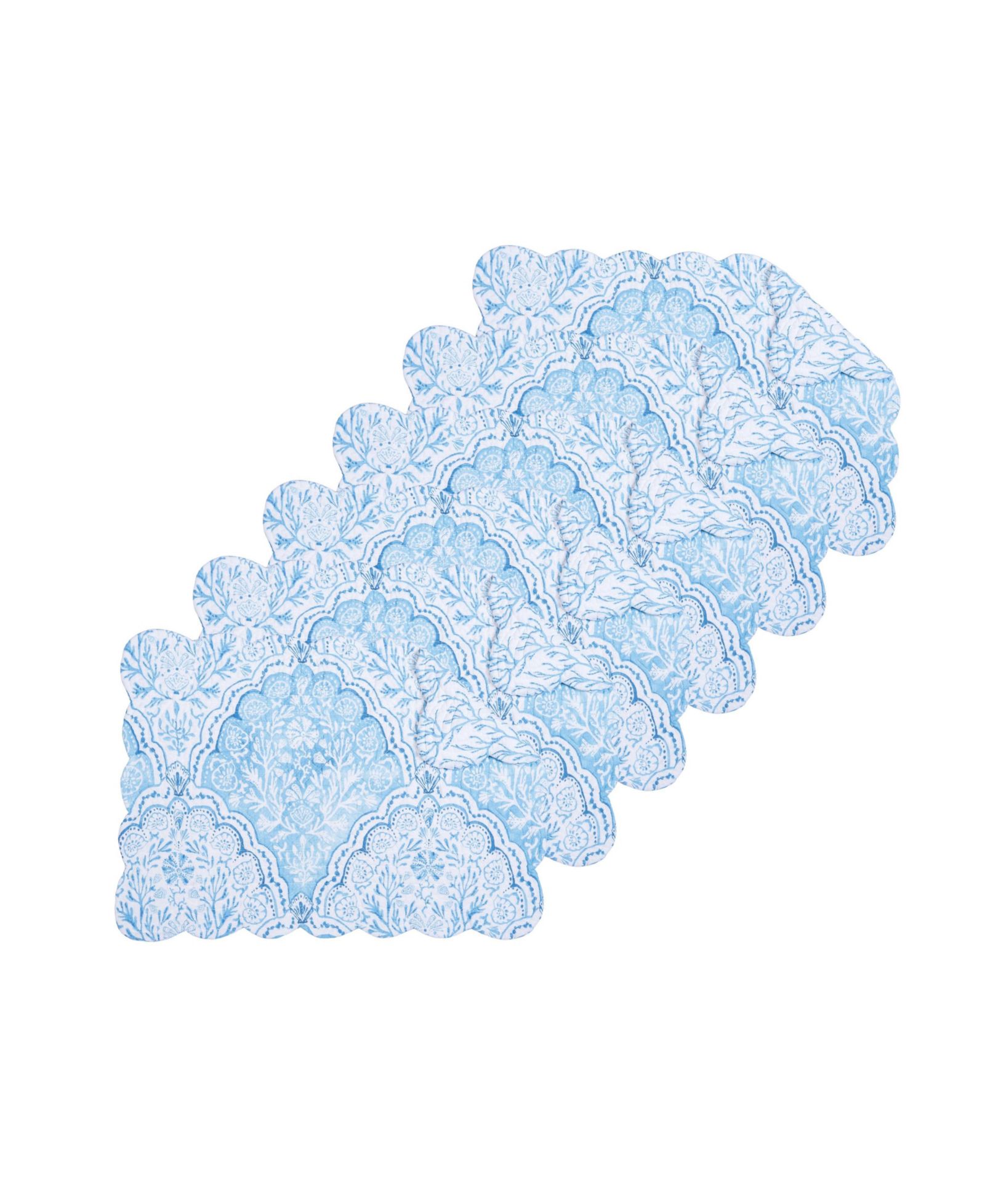 Набор салфеток C&F Home Chinoiserie Coast Reversible Machine Washable Scallop Quilt 6 шт