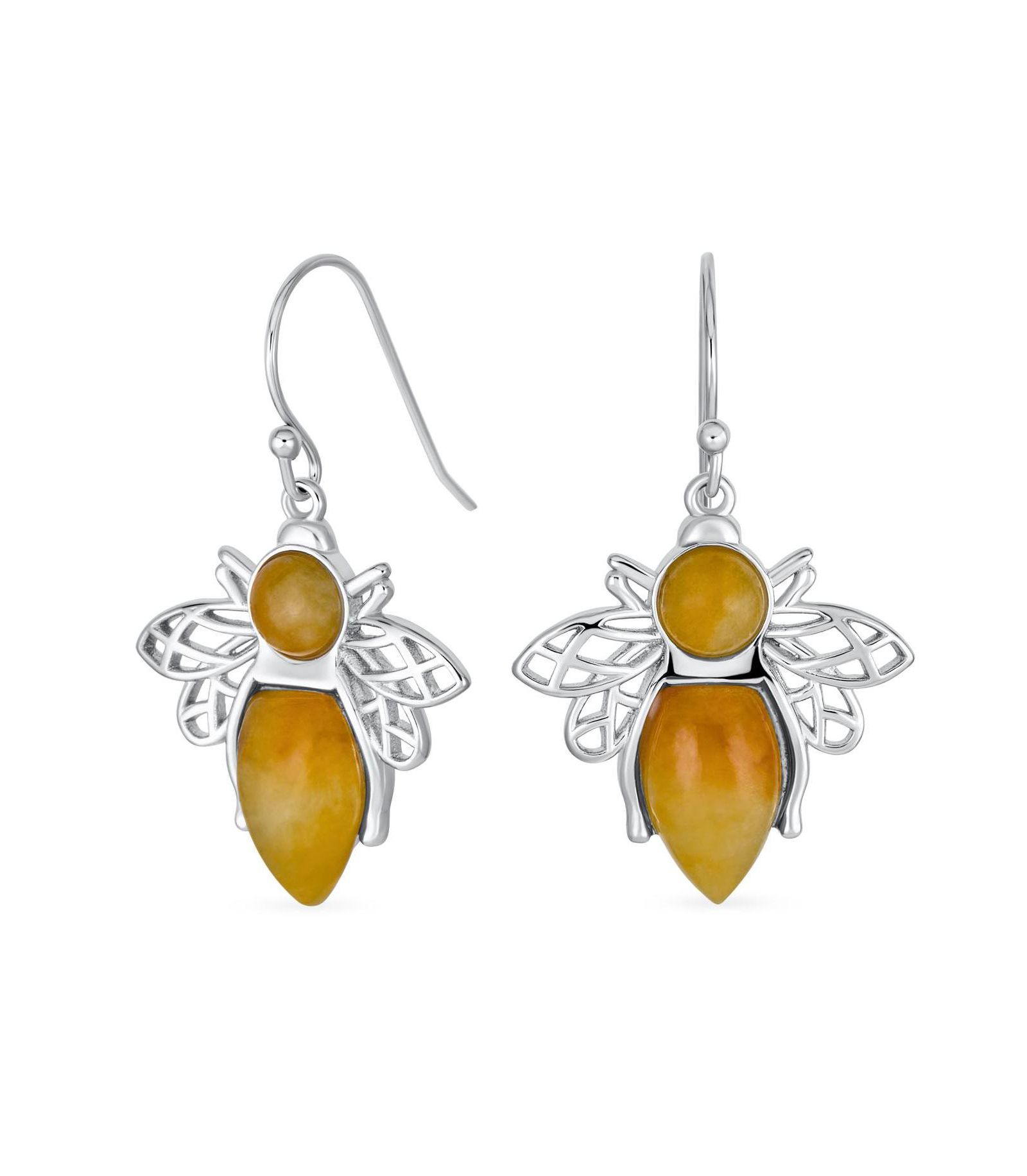 Серьги Bling Jewelry Garden Insect Orange Yellow Jade Queen Bumble Bee Drop.925 Sterling Silver