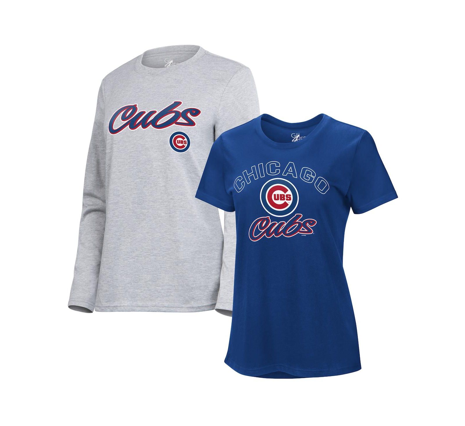 G-III 4Her by Carl Banks Женский комплект из двух футболок с коротким и длинным рукавом, Chicago Cubs, Royal/Heather Gray
