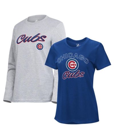 G-III 4Her by Carl Banks Женский комплект из двух футболок с коротким и длинным рукавом, Chicago Cubs, Royal/Heather Gray