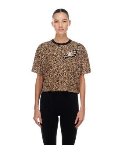 Женская укороченная футболка New Era Brown Philadelphia Eagles Mom Me Leopard Boxy Cropped