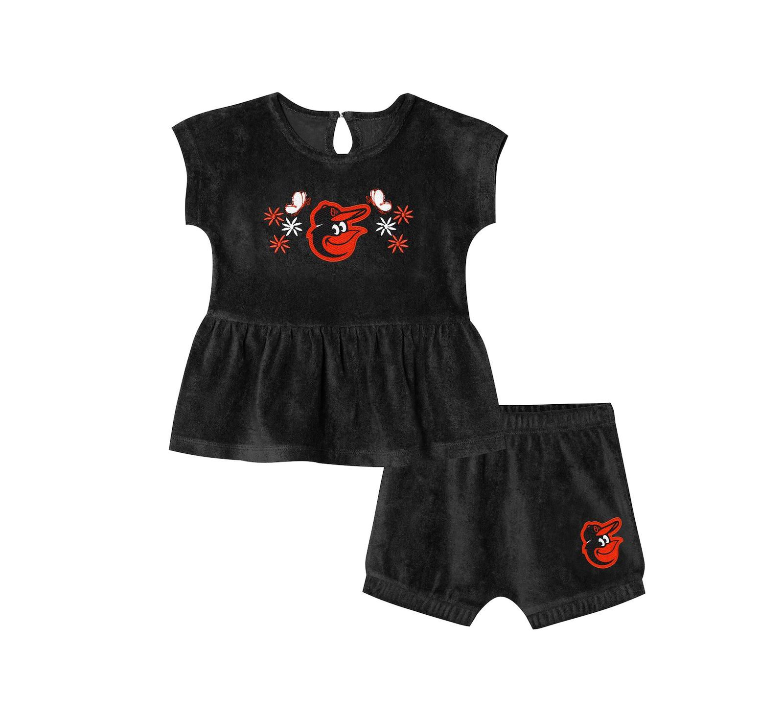 Outerstuff Детский набор для девочек: футболка и шорты Baltimore Orioles Hop Base, Black