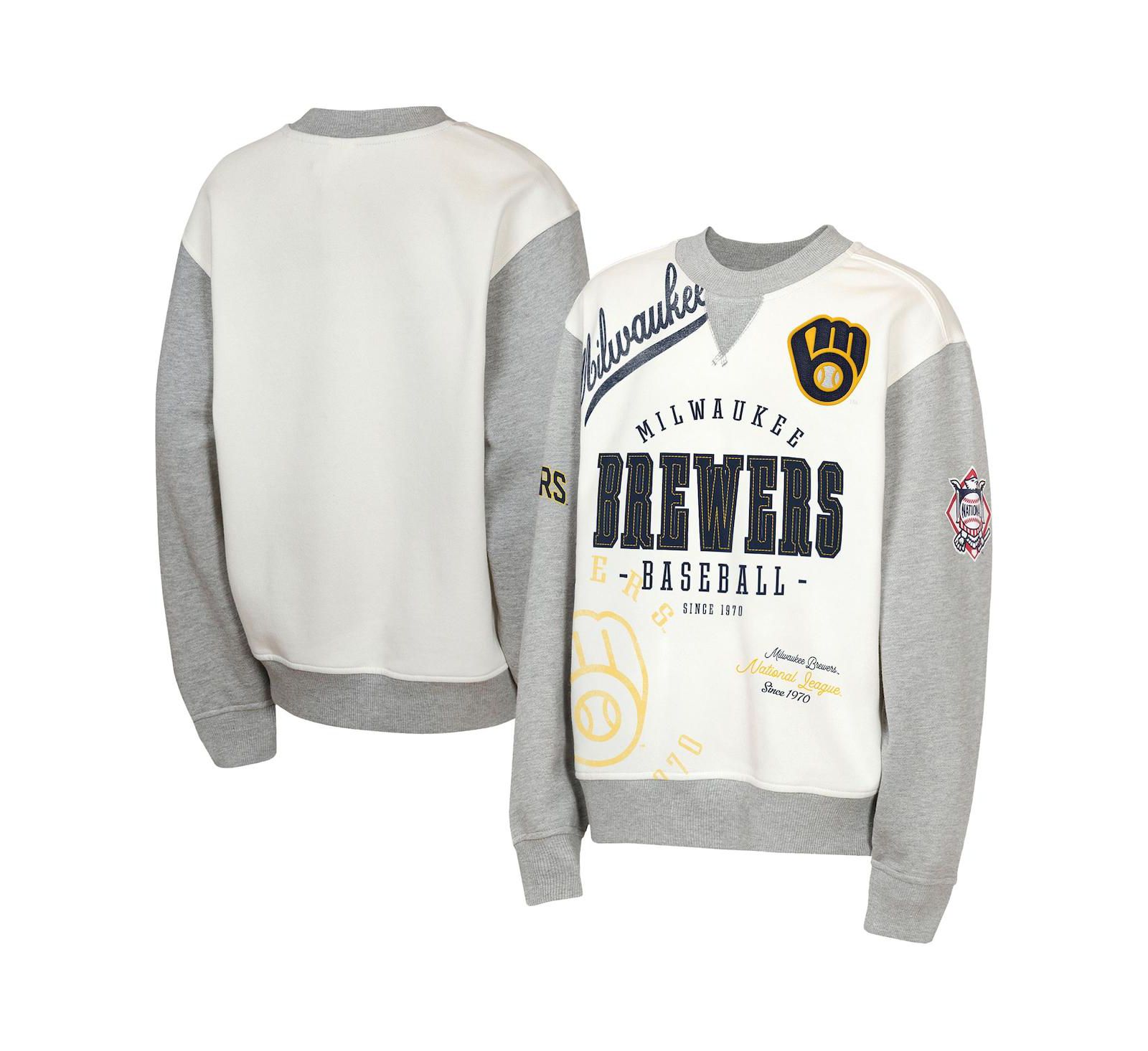 Детская флисовая толстовка Outerstuff Milwaukee Brewers Big League Power Hit, кремово-серая