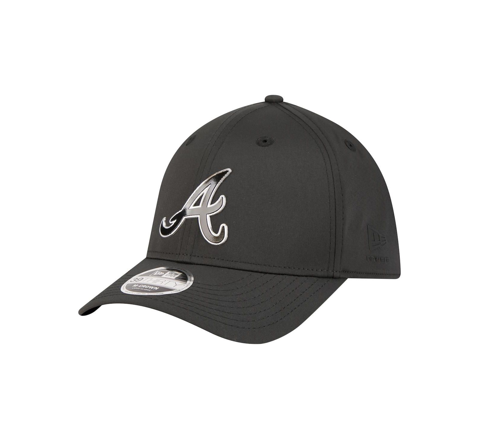 Мужская бейсболка New Era Black Atlanta Braves Metallic 39THIRTY M-Crown Flex