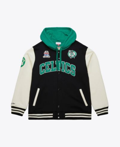 Mitchell & Ness Men's Black Boston Celtics Vintage Logo Courtside Fleece Full-Button Jacket