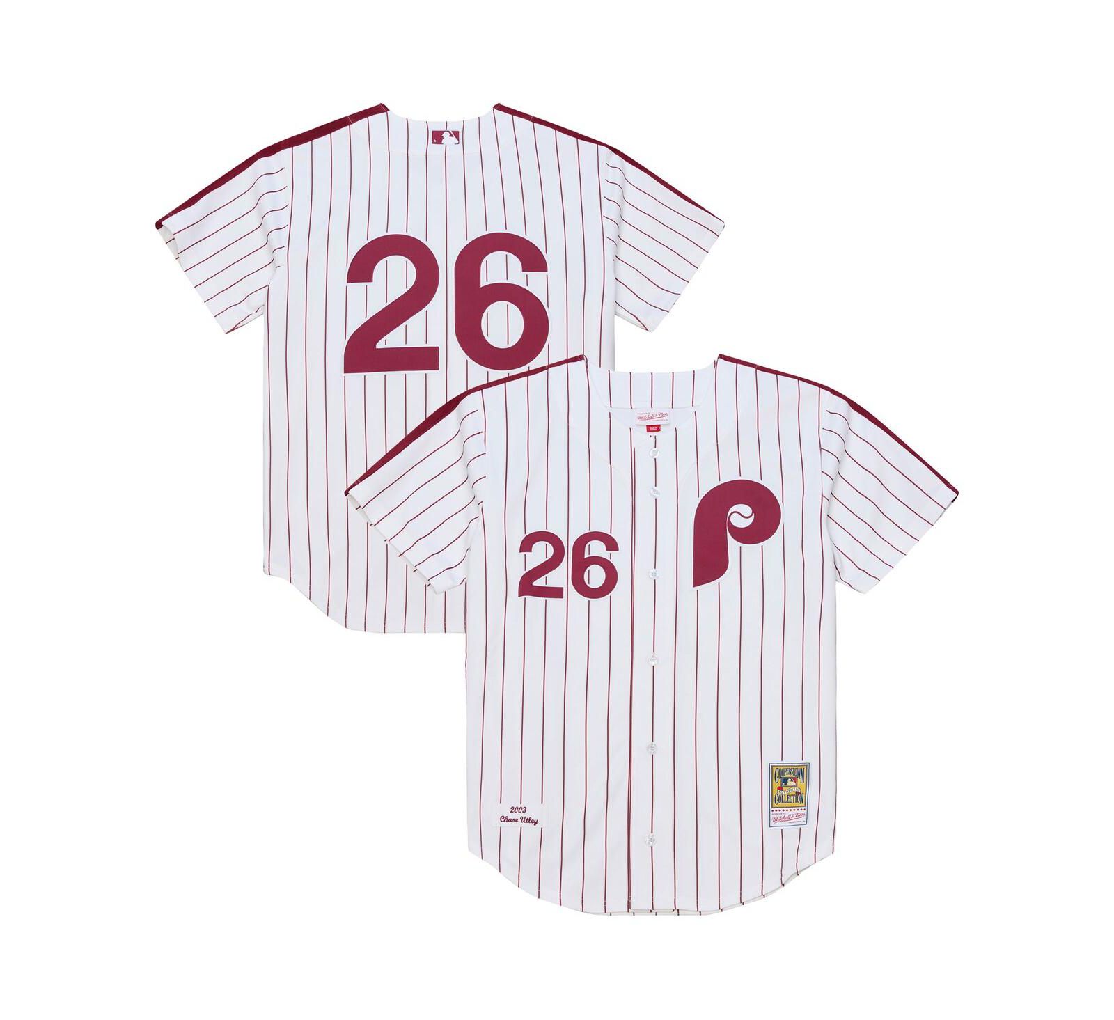 Мужская джерси Mitchell & Ness Chase Utley White Philadelphia Phillies 2003 Cooperstown Collection Authentic