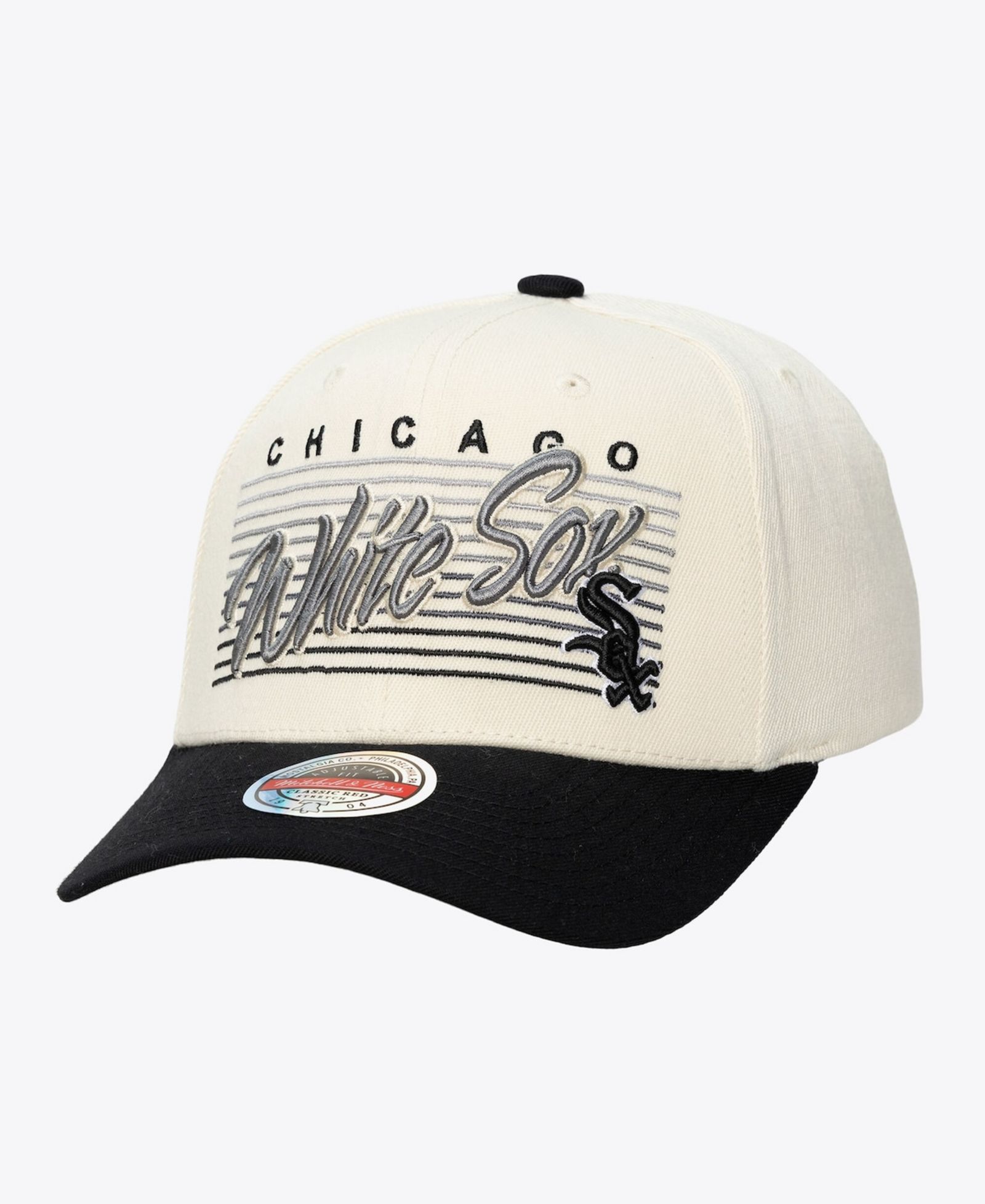 Мужская и женская кепка Mitchell & Ness Chicago White Sox Retro Lines Stretch Snapback, кремовая