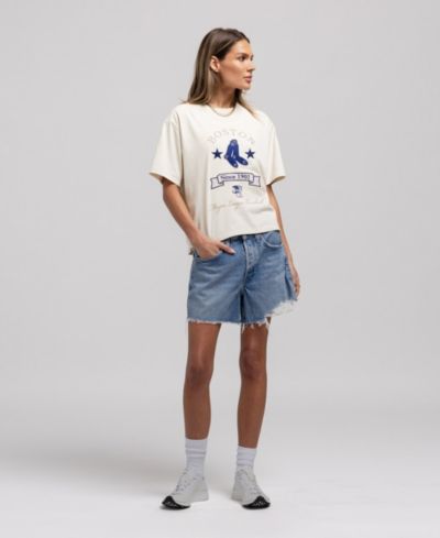 Женская футболка Mitchell & Ness Cream Boston Red Sox Cooperstown Yacht Rock Boxy Cropped T-Shirt