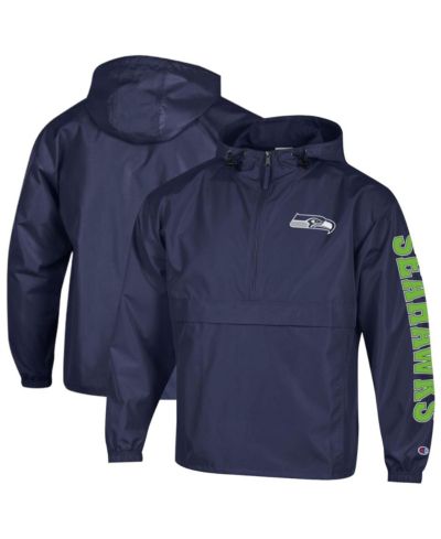 Champion Men's College Navy Seattle Seahawks Packable Hooded Windbreaker Half-Zip Jacket