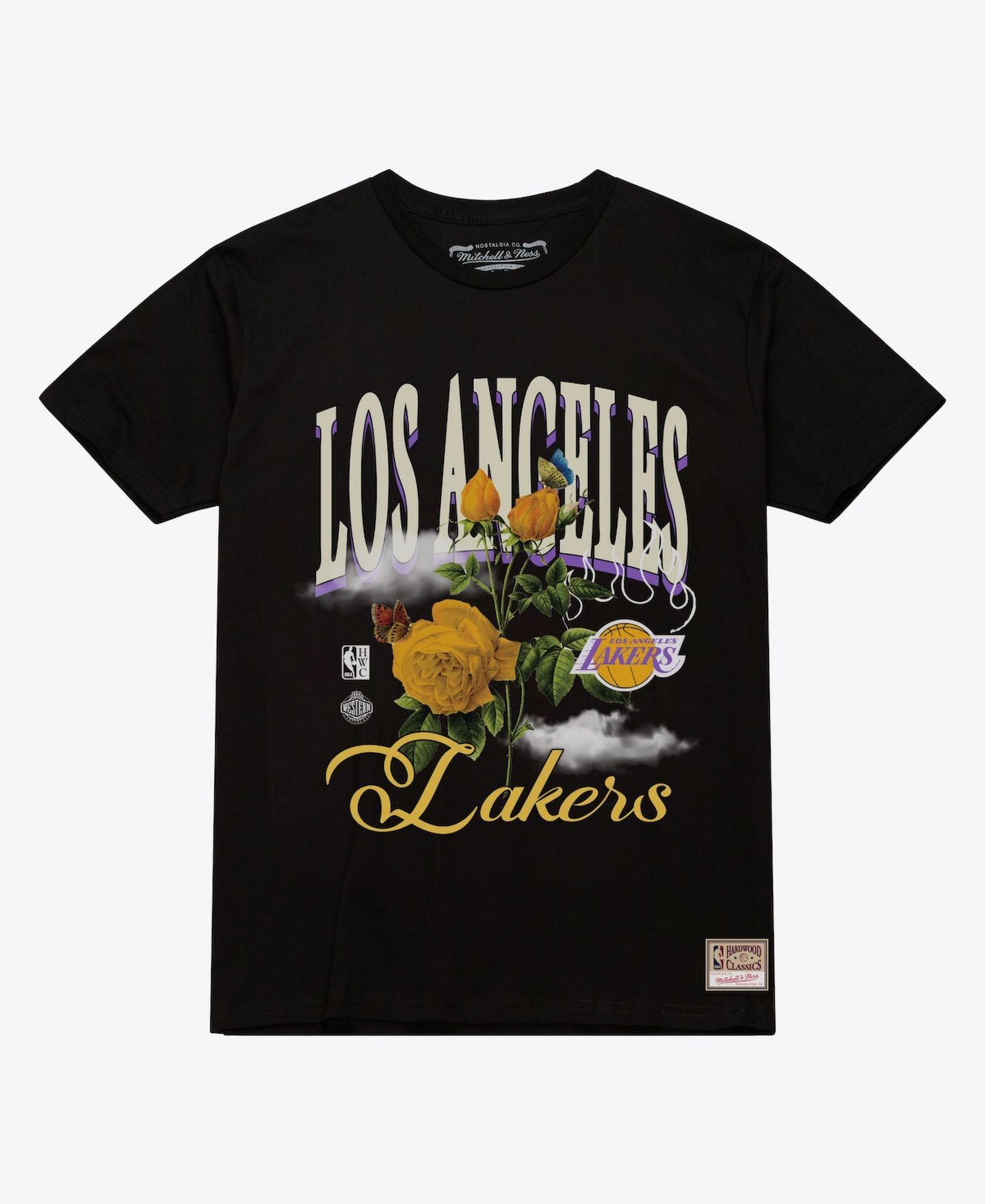 Мужская и женская футболка Mitchell & Ness Los Angeles Lakers Floral Graphic, черная
