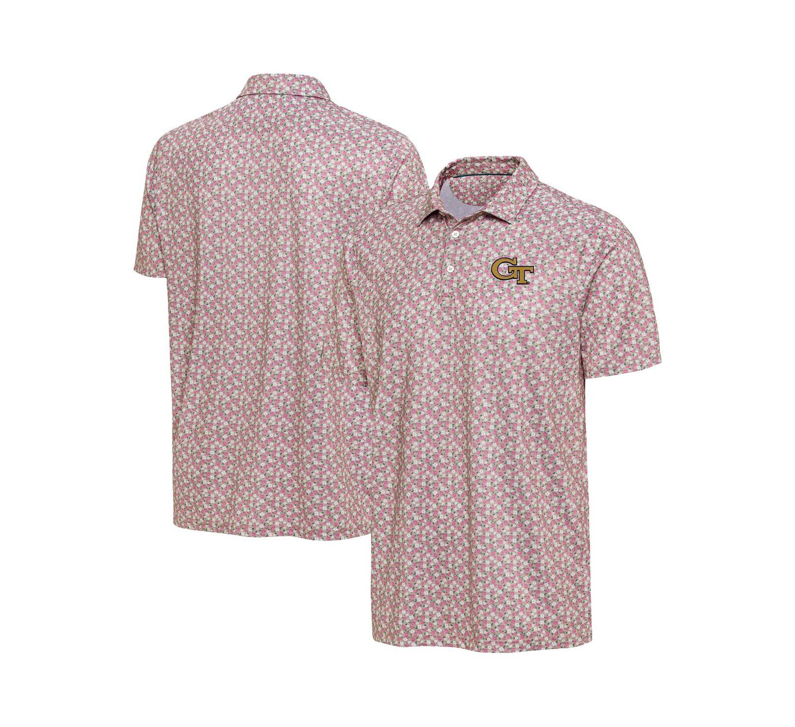 Antigua Men's Pink Georgia Tech Yellow Jackets Desert Dry Dogwood Polo Shirt