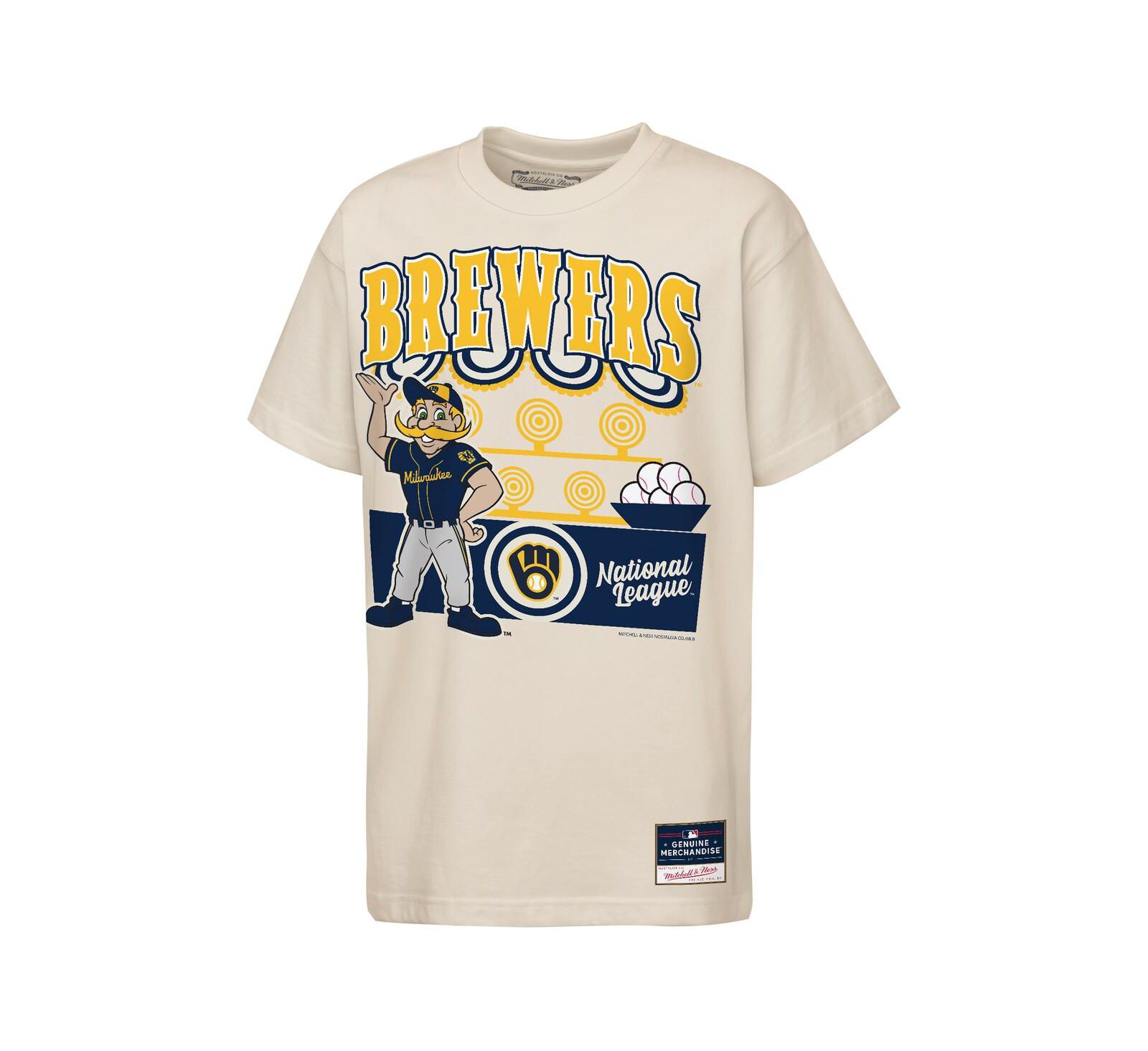 Футболка Mitchell & Ness Big Boys and Girls Cream Milwaukee Brewers Step Back Up Mascot
