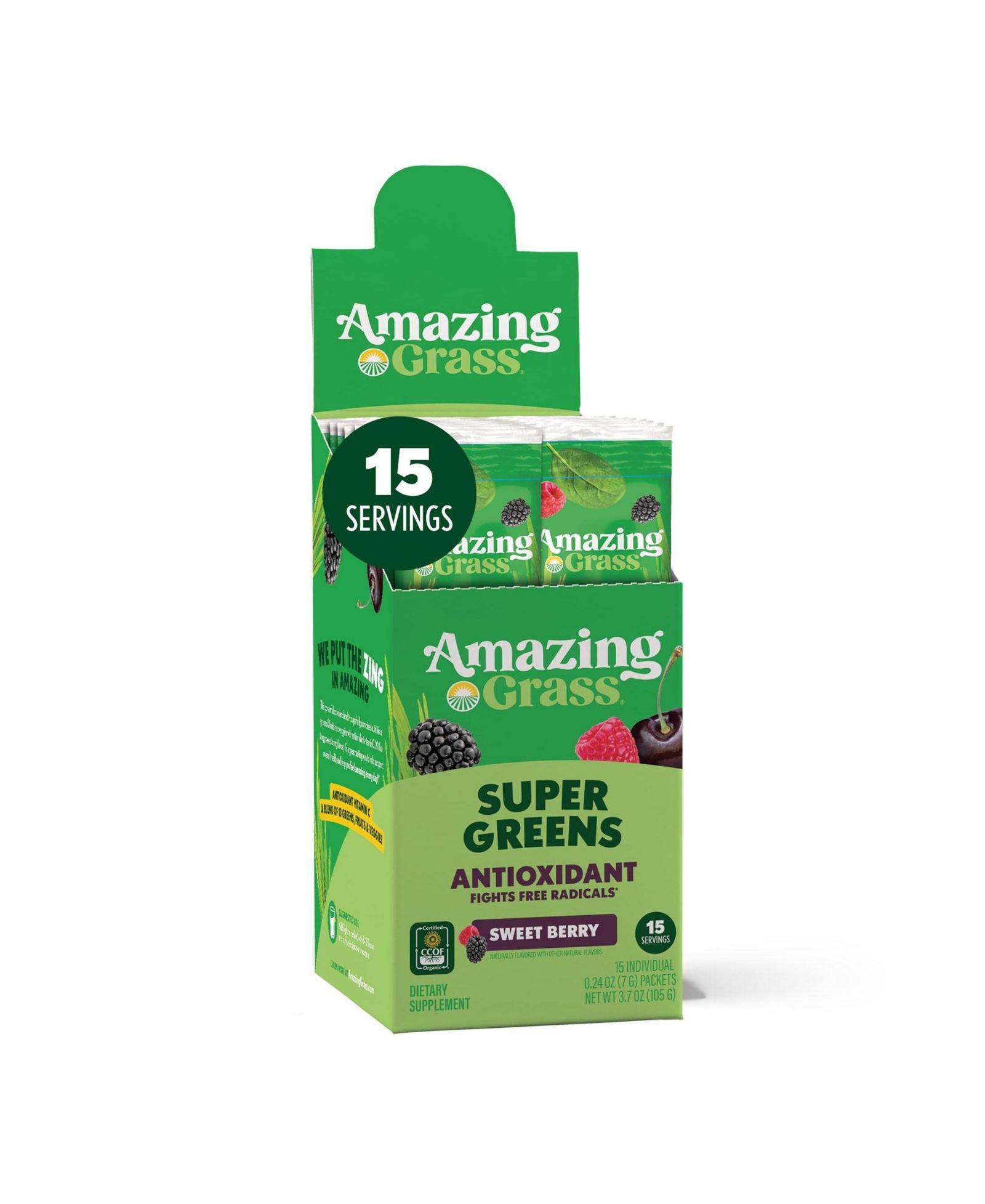 Amazing Grass Greens Blend Antioxidant: суперзеленый порошок со спирулиной, свеклой, бузиной, пребиотиками и пробиотиками, сладкая ягода, 15 порций