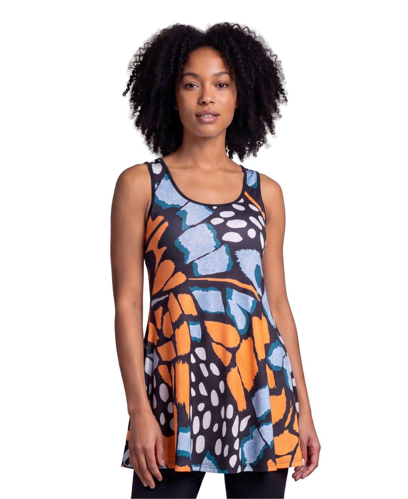 24seven Comfort Apparel Petite Essential Butterfly Print Scoop Neck Top топ