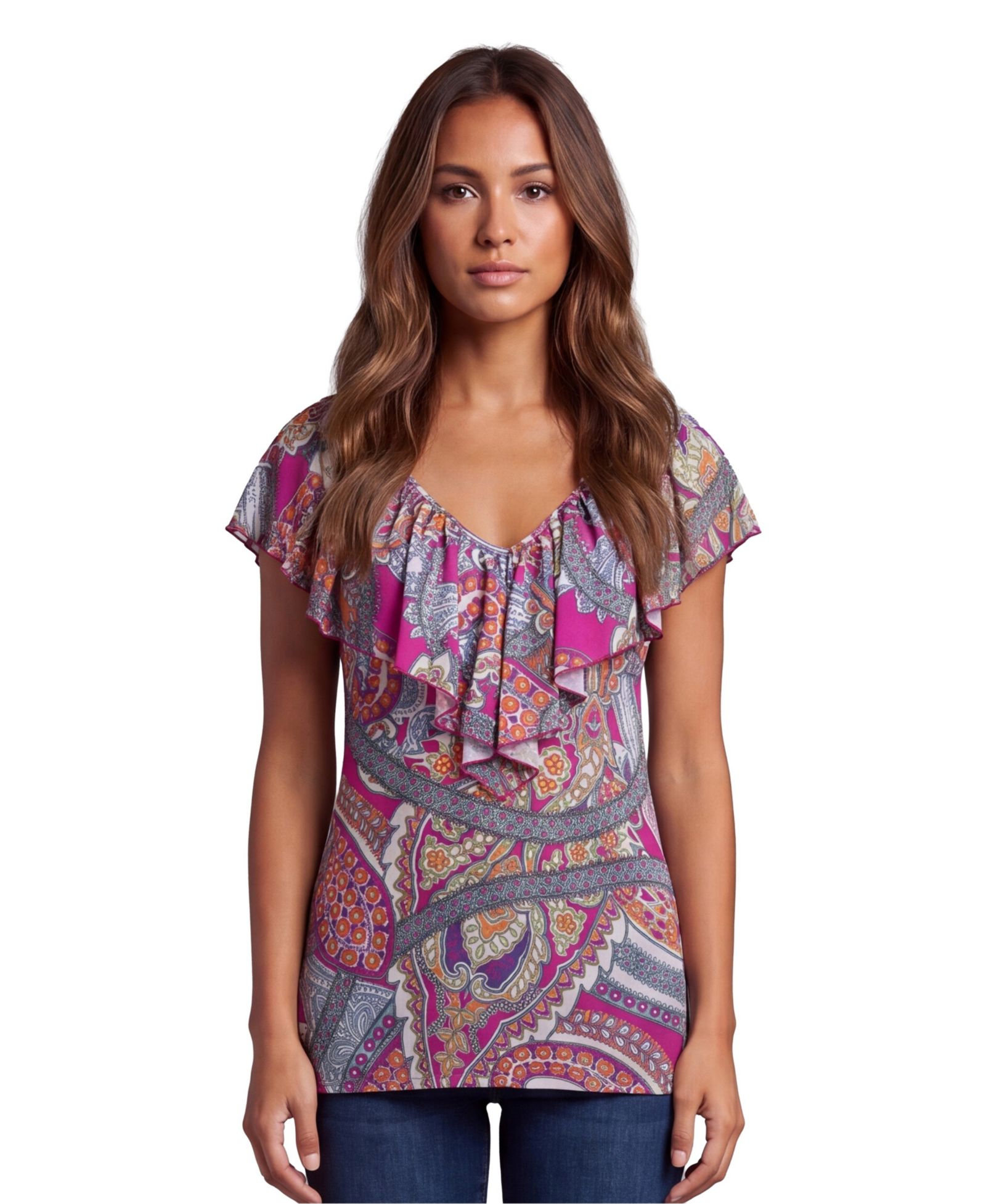Женский топ 24seven Comfort Apparel Petite Essential Paisley Print V-Neck