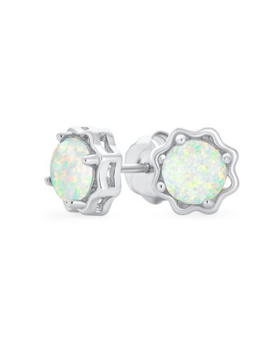 Серьги-гвоздики Bling Jewelry 1.5 CT Flower Basket Set Solitaire White Opal.925 Sterling Silver