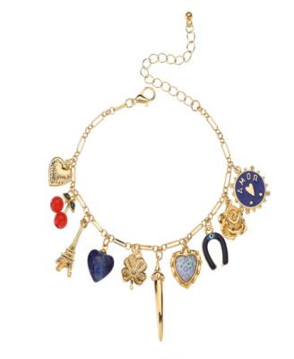 Браслет Nicole Miller Gold-Tone Eiffel Tower, Heart, Rose, Horseshoe, Clover, Cherry, and Amor Charms