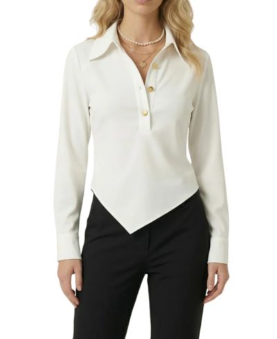 Modenaire блузка Women's Collared Button-Front Asymmetrical-Hem