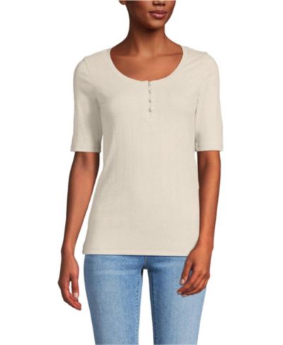 Lands' End Женский лонгслив Henley с круглым вырезом и микрорельефной текстурой