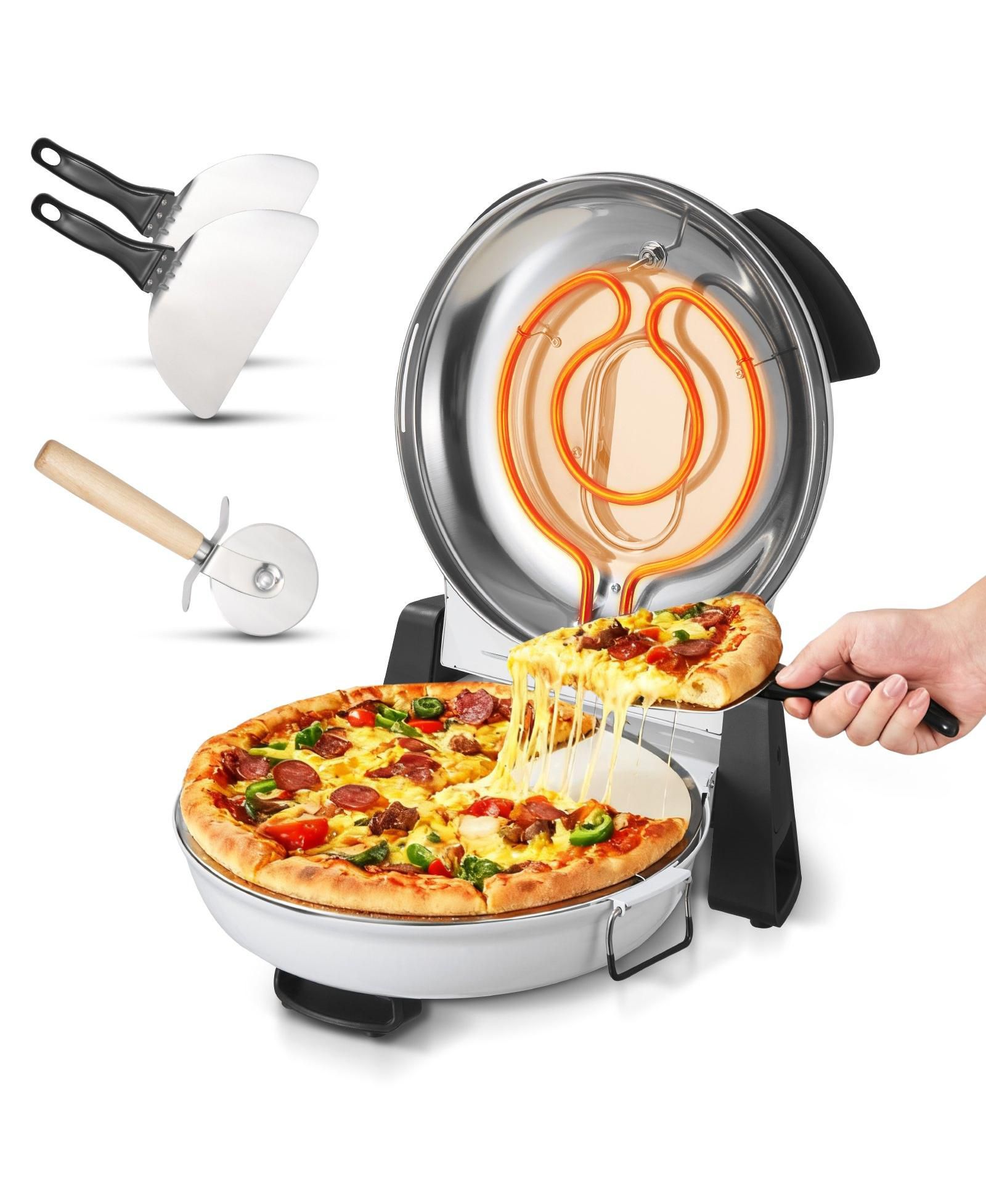 Электрическая печь для пиццы Mecale, 12", 1200W, с каменным дном и 5 режимами нагрева