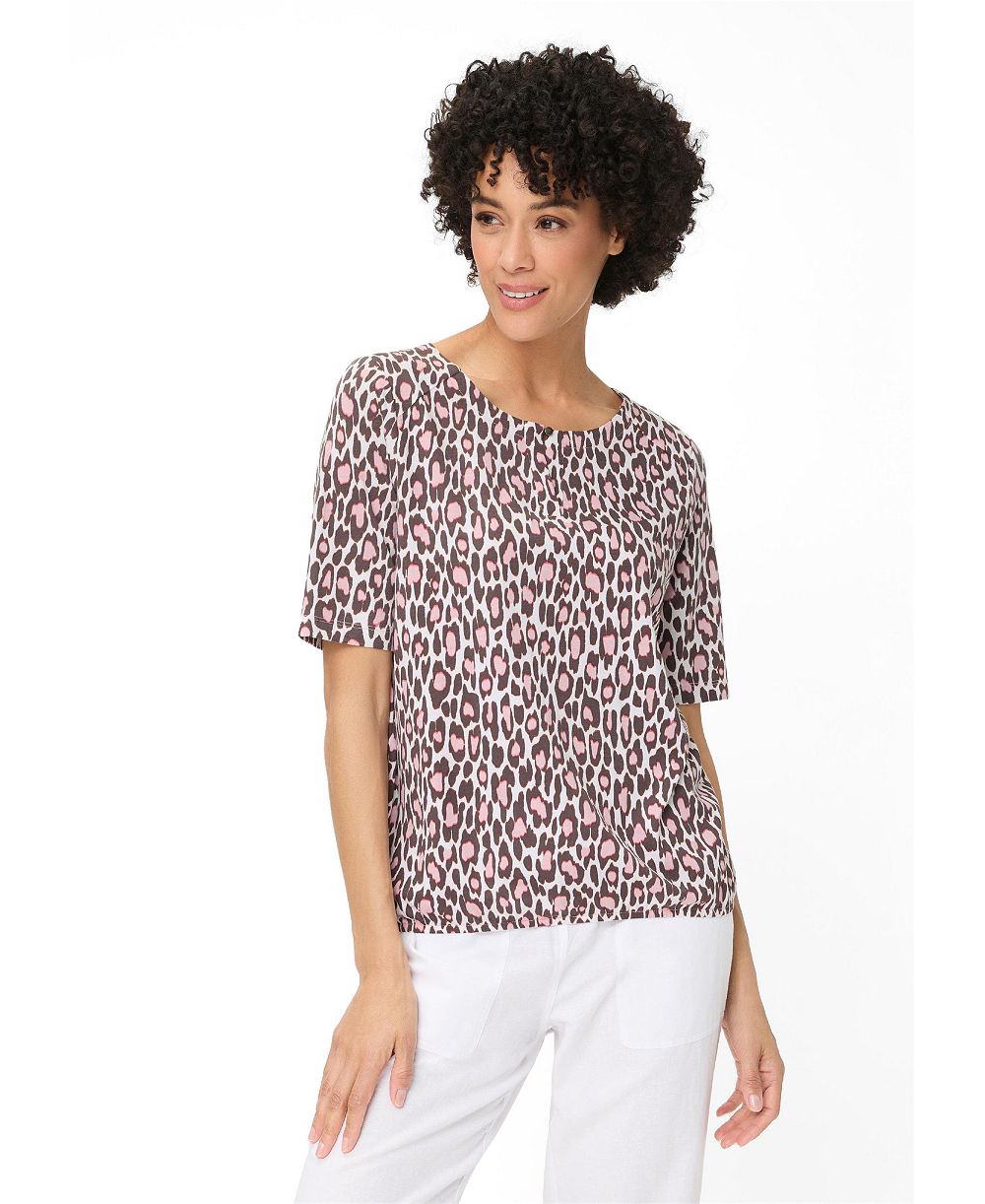 Футболка Olsen Women's Leopard Print Split Neck