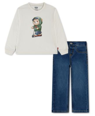 Детский комплект Levi's 2-Piece: топ с принтом медведя и джинсовые брюки, 2T-4T