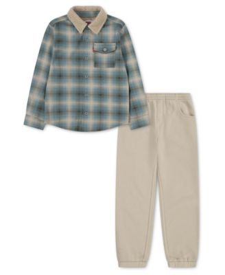 Levi's Boys' 2T-7 Plaid Shirt and Joggers, 2-Piece Set