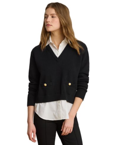 Lauren Ralph Lauren Petite хлопковый свитер с многослойной отделкой пуговицами