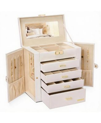 YIGII Leather Jewelry & Watch Organizer with Drawers and Mirrors