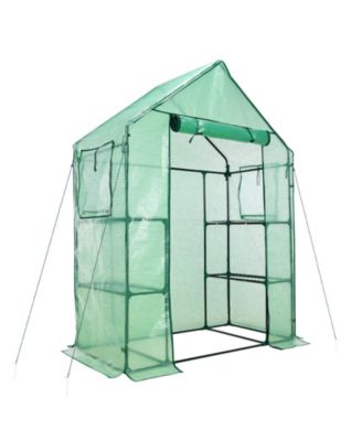 Aoodor Walk-in Greenhouse with 4 Shelves, Outdoor Garden Plant House with PE Cover for Growing Vegetables, Flowers, Herbs
