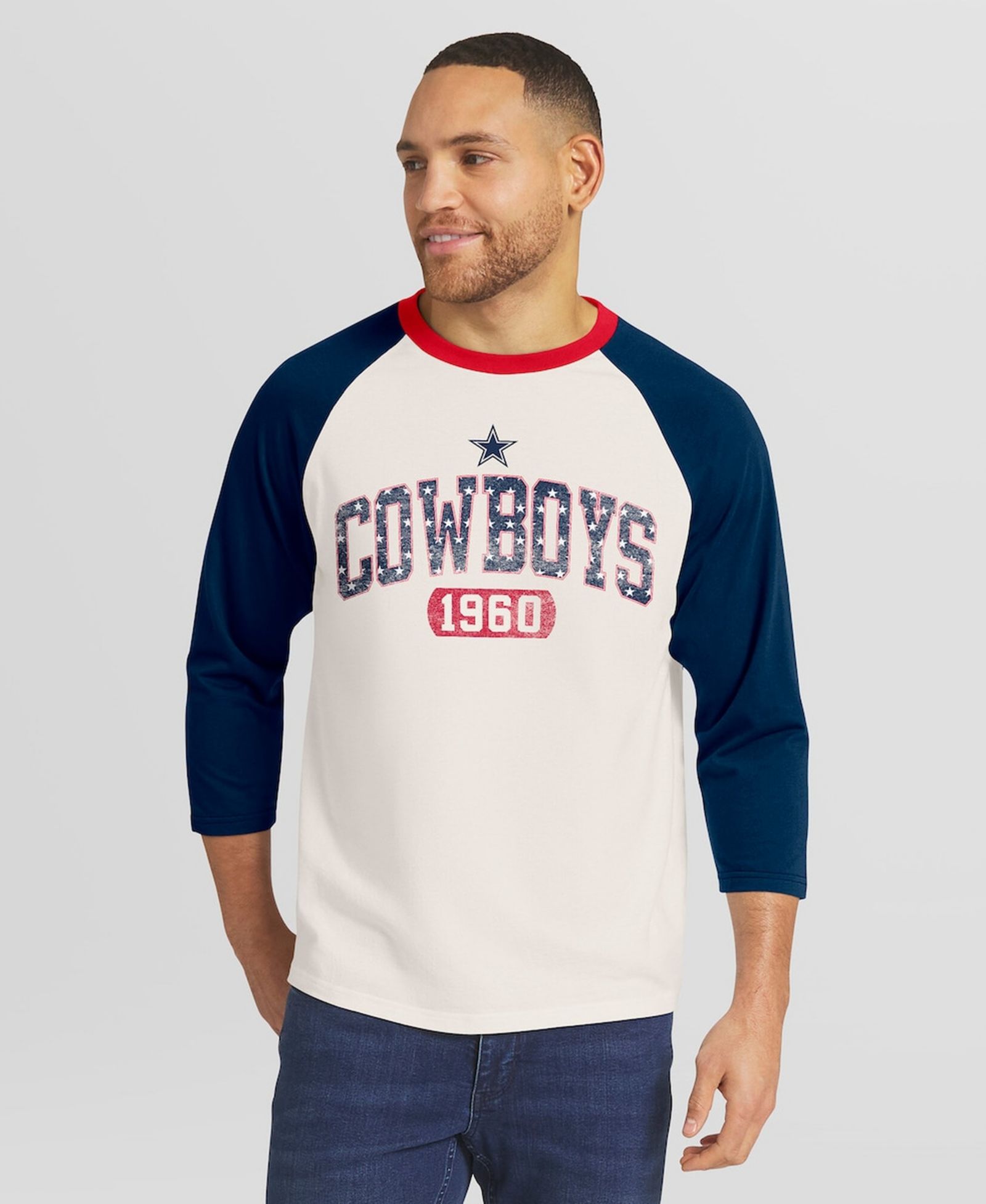 Fanatics Мужская футболка Raglan 3/4 рукава Dallas Cowboys Americana белая/темно-синяя