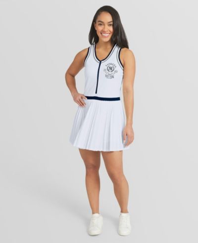 WEAR by Erin Andrews Женское белое платье-майка New York Yankees Zip-Front Pleated Tri-Blend Scoop Neck