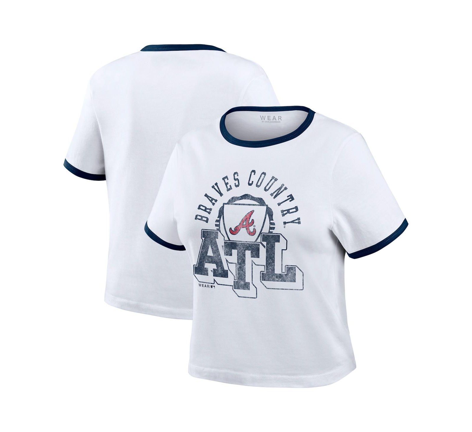 Футболка WEAR by Erin Andrews Women's White Atlanta Braves Ringer Baby