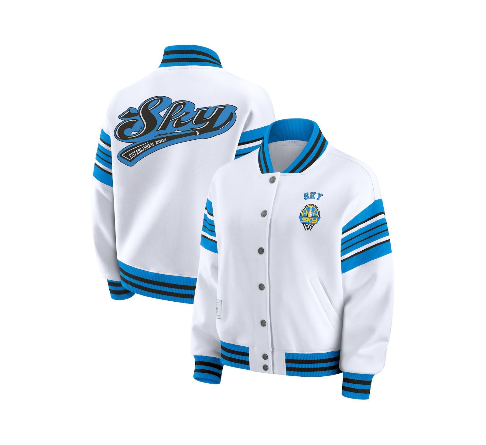WEAR by Erin Andrews Women's White/Blue WNBA Full-Snap Fleece Sweatshirt Jacket
