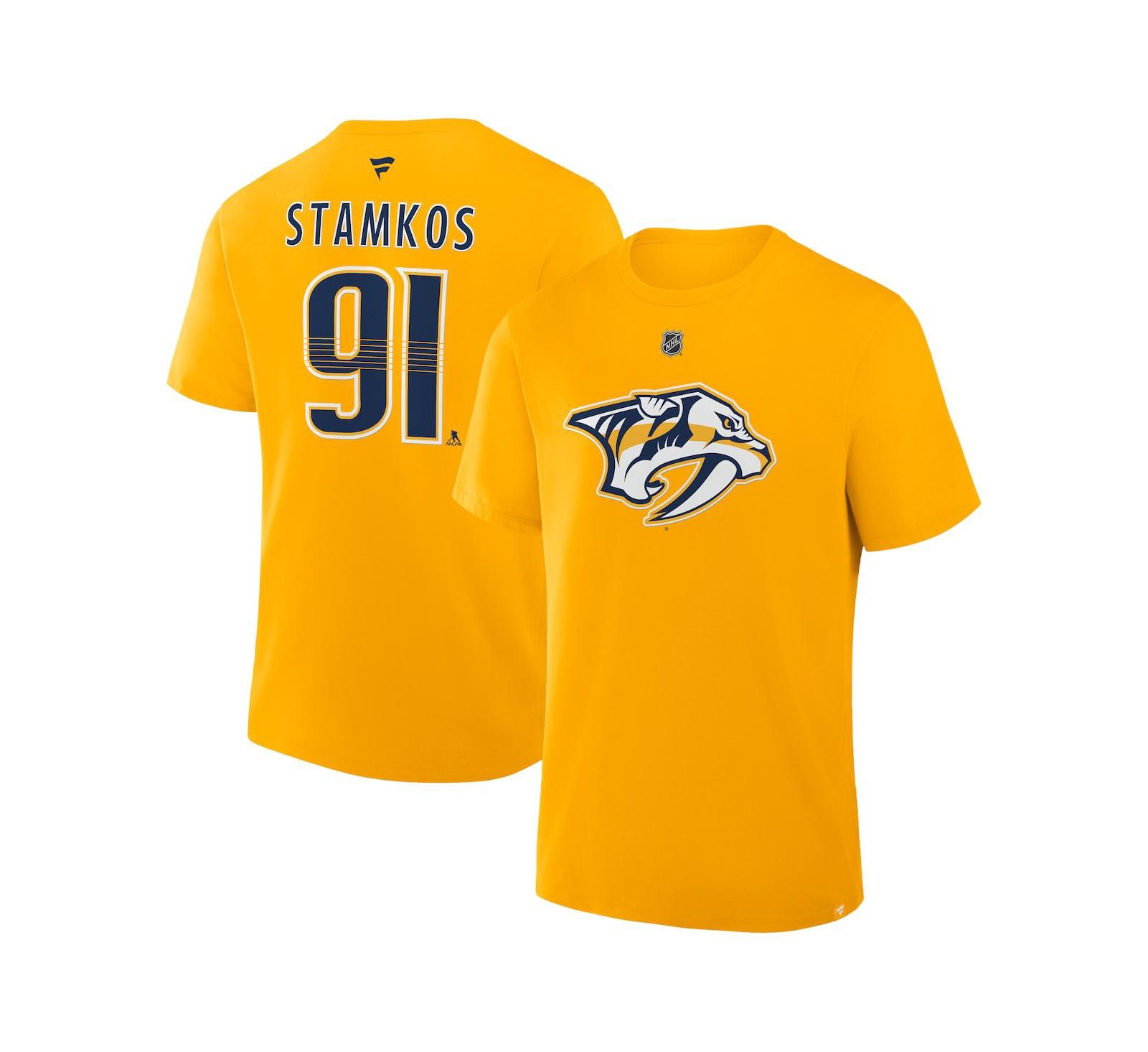 Fanatics Men's Steven Stamkos Gold Nashville Predators Authentic Stack Name & Number T-Shirt
