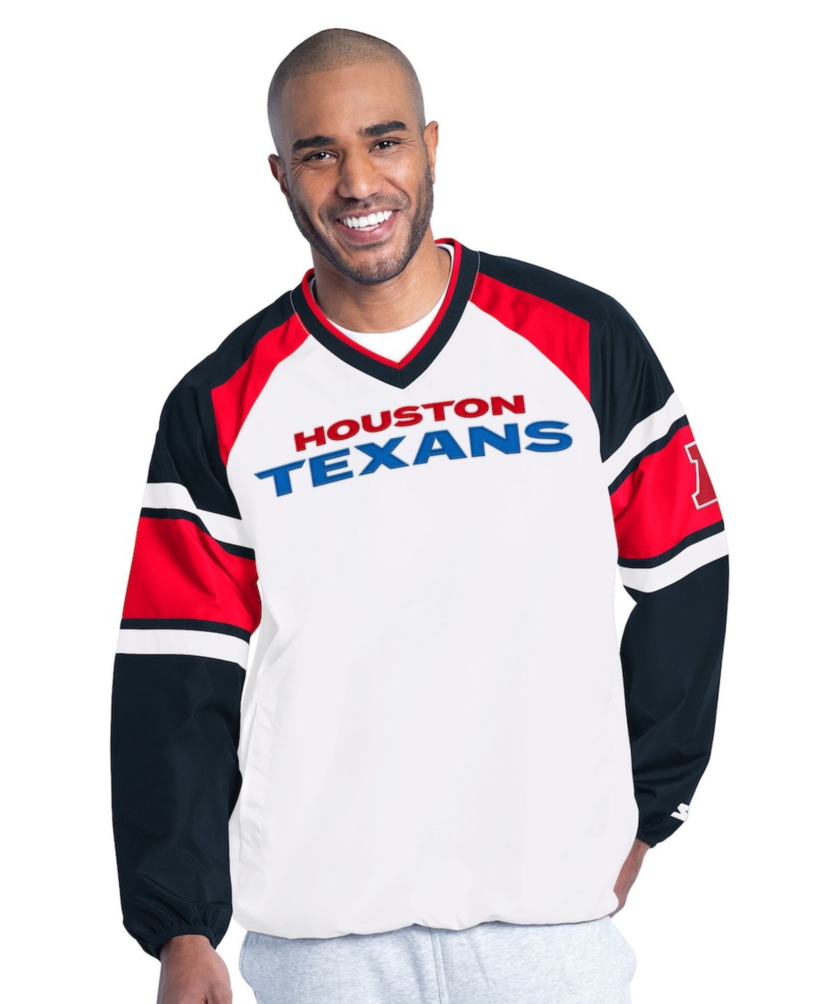 Starter Men's White Houston Texans Infield Play Raglan Pullover Jacket
