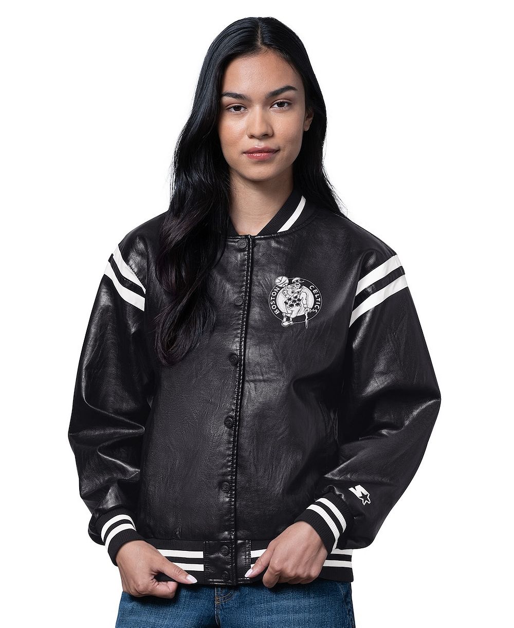 Женская куртка Starter Black Boston Celtics High Heat Leather Varsity Full-Snap