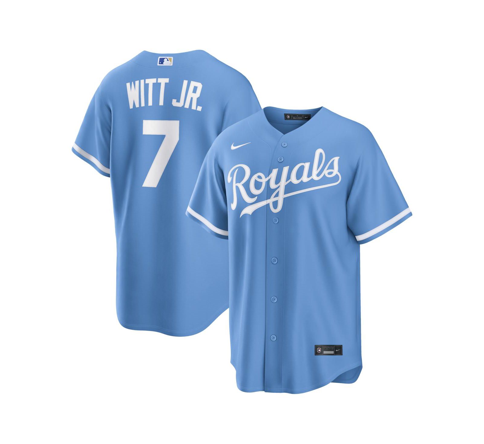 Мужская джерси Nike Bobby Witt Jr. Light Blue Kansas City Royals Alternate Replica