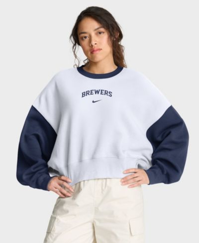 Женская флисовая толстовка Nike Milwaukee Brewers Oversized High Hip, белая/темно-синяя